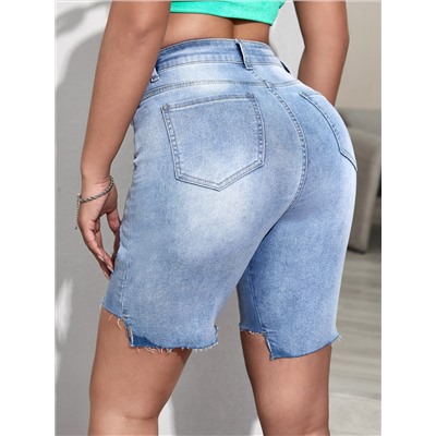 SHEIN SXY Denim Shorts mit umgesäumtem Saum, Riss