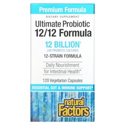 Natural Factors Ultimate Probiotic, Формула 12/12, 12 миллиардов КОЕ, 120 вегетарианских капсул