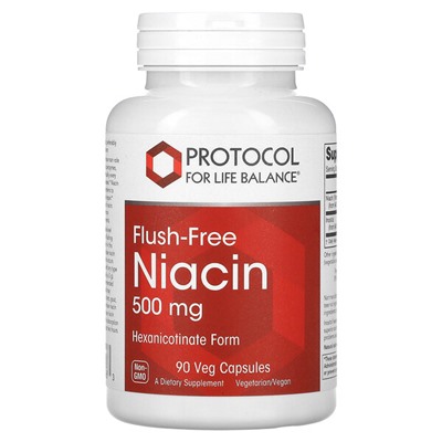 Protocol for Life Balance Ниацин, не требующий смывания, 500 мг, 90 растительных капсул